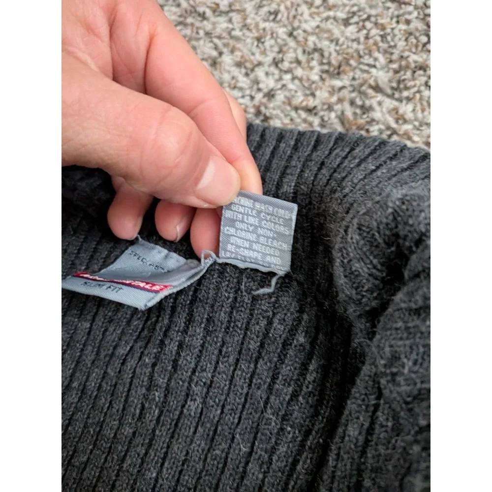 Aeropostale‎ Men's Sweater Pullover 1/4 Zip Gray Ribbed Knit Large Y2K